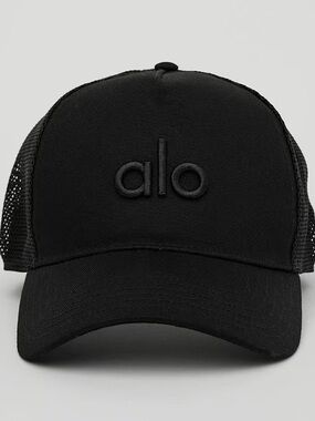 ALO Yoga Black Mesh Trucker Hat with Embroidered Logo